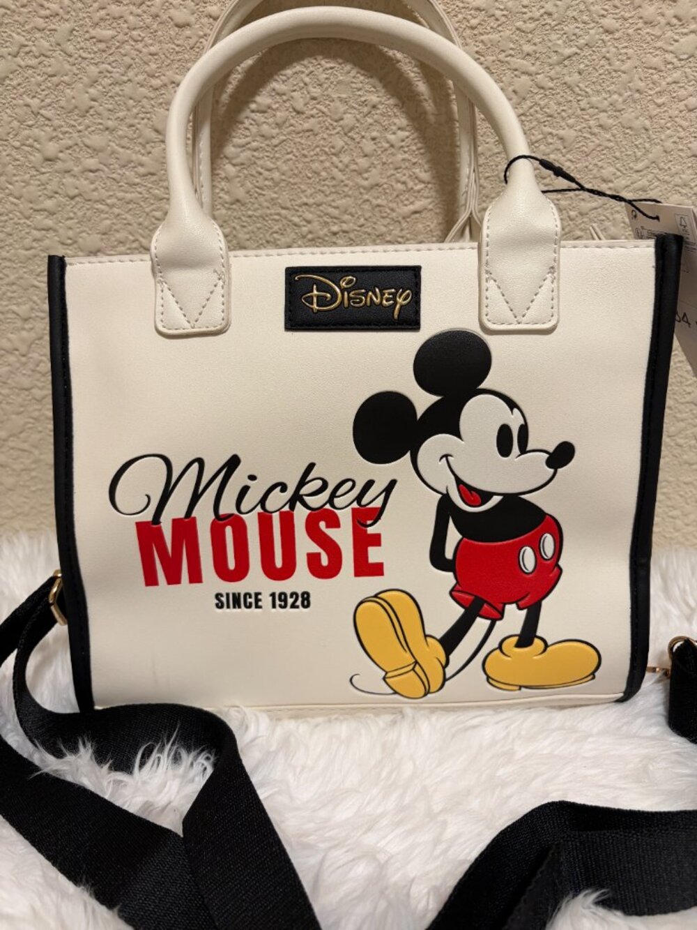Disney Classic Mickey Mouse 90s Style QuiltedTote Bag White Black Crossbody NWT - Picture 2 of 8